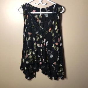 Free people oversized slit back floral lace tank